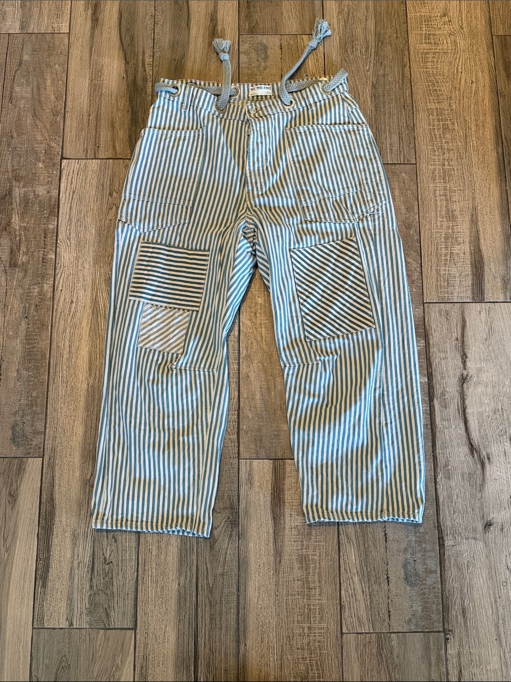 We The Free Green & Cream Moxie Striped Barrel Jeans